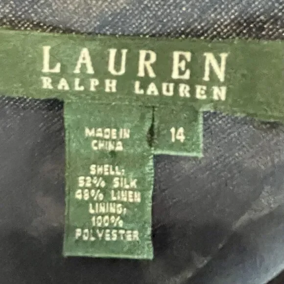 LAUREN RALPH LAUREN Silk & Linen Side Zip Wrap Top Blue & Cream Women’s 14 NEW - Picture 9 of 10